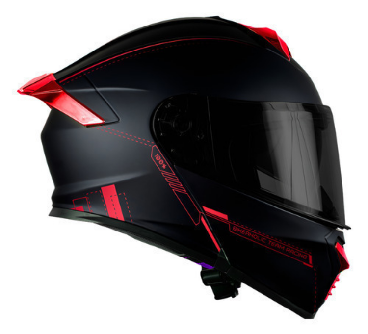 Casco Kov Thunder Racing Abatible Rojo Mica Humo Con Alerón