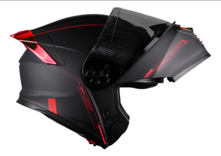 Casco Kov Thunder Racing Abatible Rojo Mica Humo Con Alerón