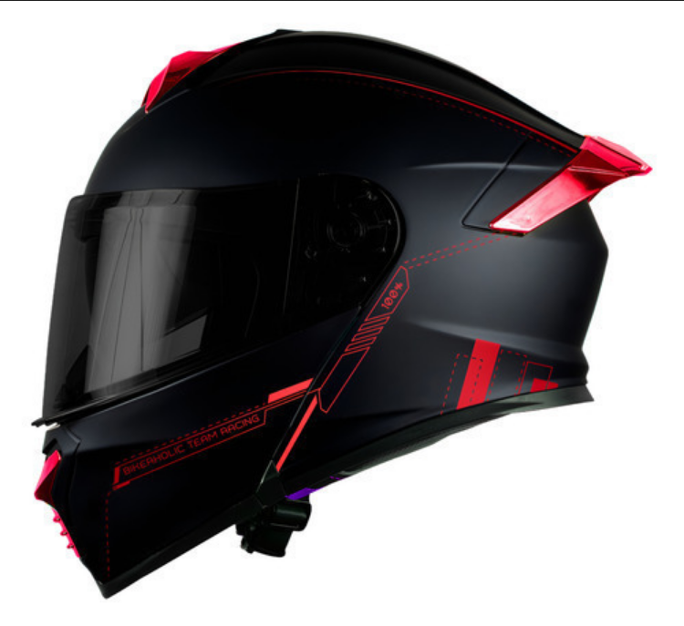 Casco Kov Thunder Racing Abatible Rojo Mica Humo Con Alerón