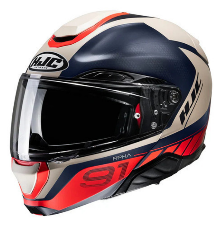Casco Abatible De Moto Hjc Rpha 91 Rafino Mc1sf Beige/ Rojo