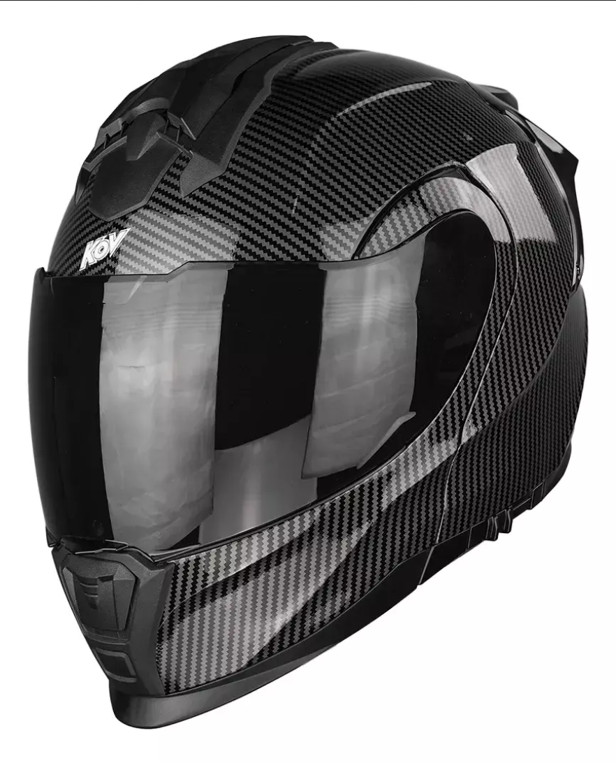 Casco Abatible De Moto Kov Apex Carbon Negro Mate Dot