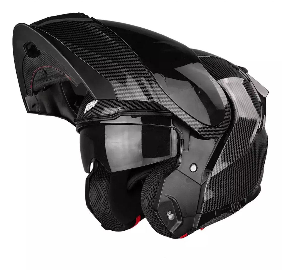 Casco Abatible De Moto Kov Apex Carbon Negro Mate Dot