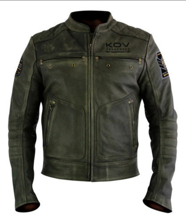 Chamarra De Moto Kov K-force Verde De Piel Con Proteccion