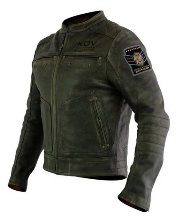 Chamarra De Moto Kov K-force Verde De Piel Con Proteccion