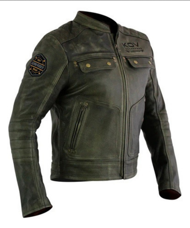 Chamarra De Moto Kov K-force Verde De Piel Con Proteccion