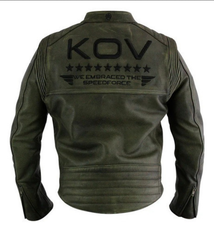 Chamarra De Moto Kov K-force Verde De Piel Con Proteccion